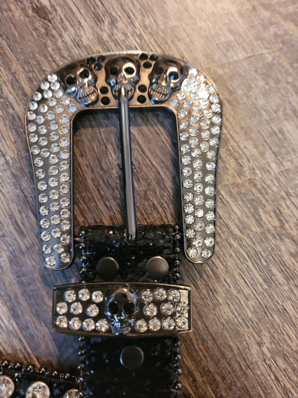 Black Rhinestone Skull Belt Western Rock Punk Bling Buckle Studded Goth Style